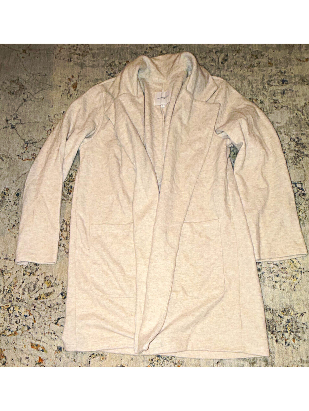 Dictionary Women’s Beige Shawl Collar Open Front Cardigan Sweater Pockets L A198